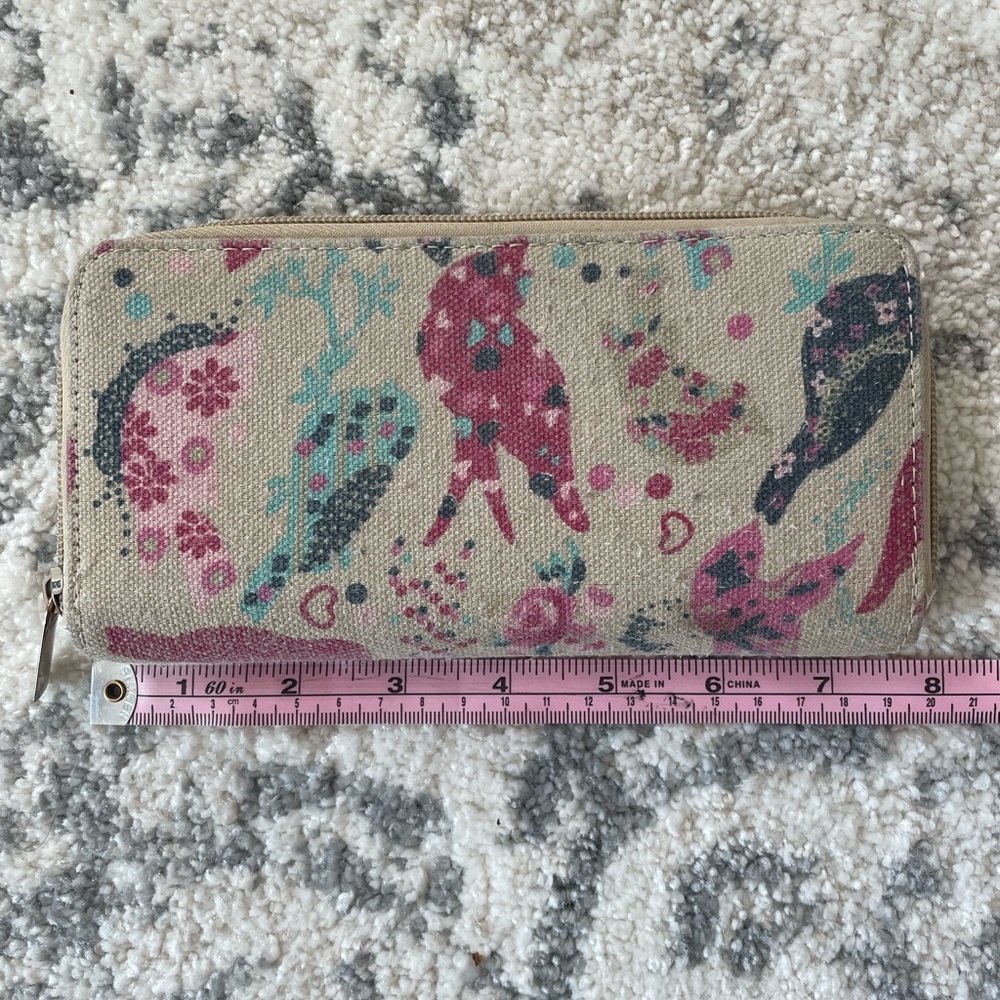 Bird print burlap wallet